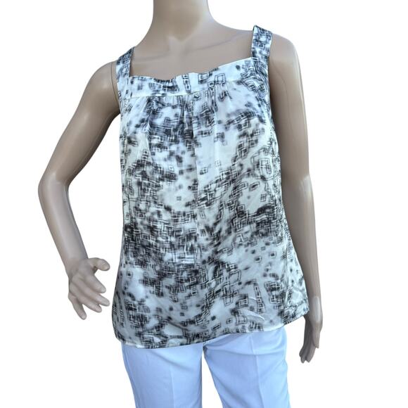 St. John S Silk Tank Top White Black Abstract Print Sleeveless Shell Resort 2015 - Picture 1 of 9
